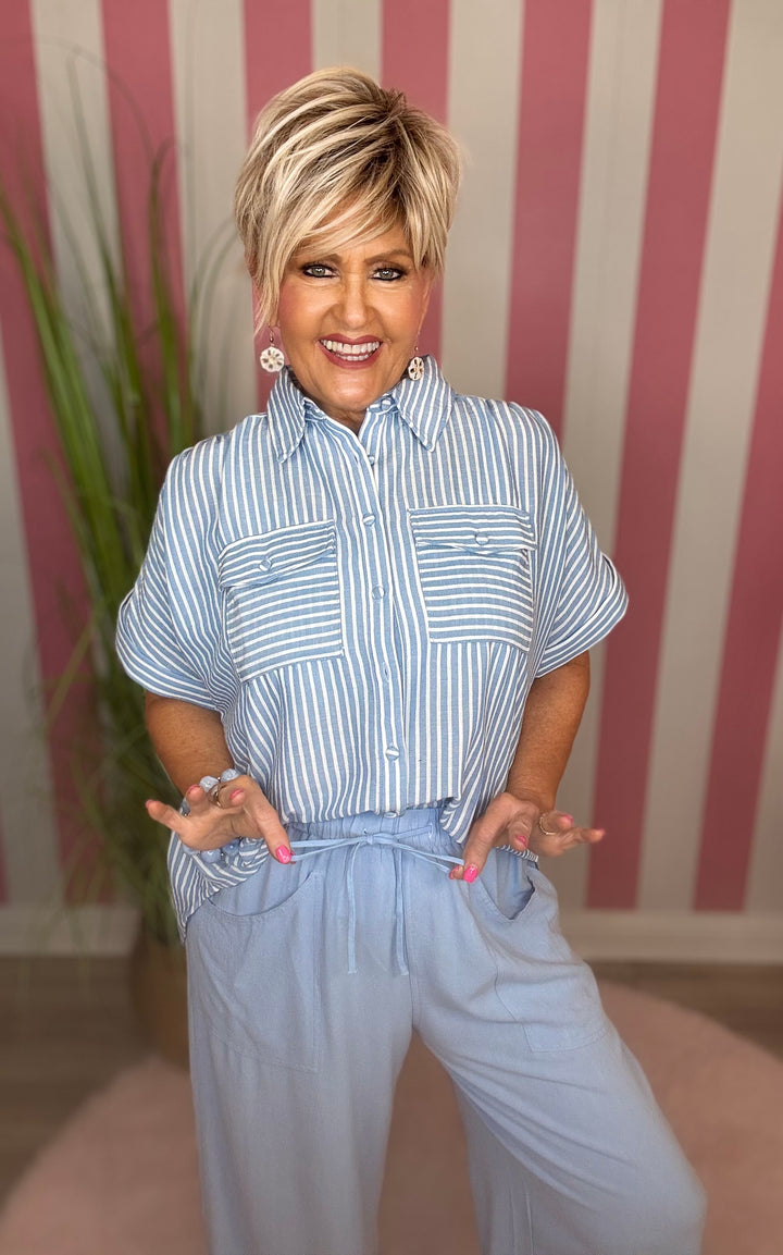 Frayed Wide Leg Pants-Light Blue