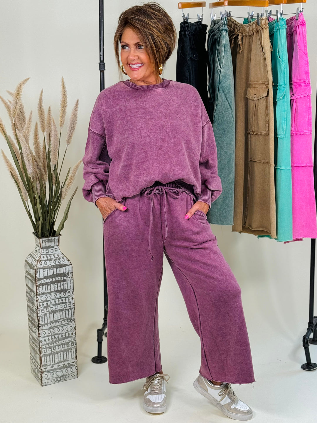 Acid Wash Fleece Palazzo Sweatpants W/Pockets - 3 Color Options - Final Sale