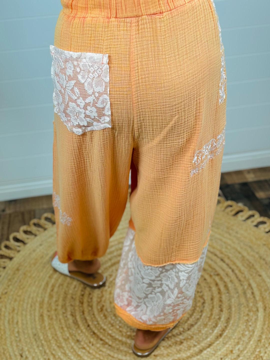 Gauze Joggers W/ Lace and Embroidery - 2 Color Options