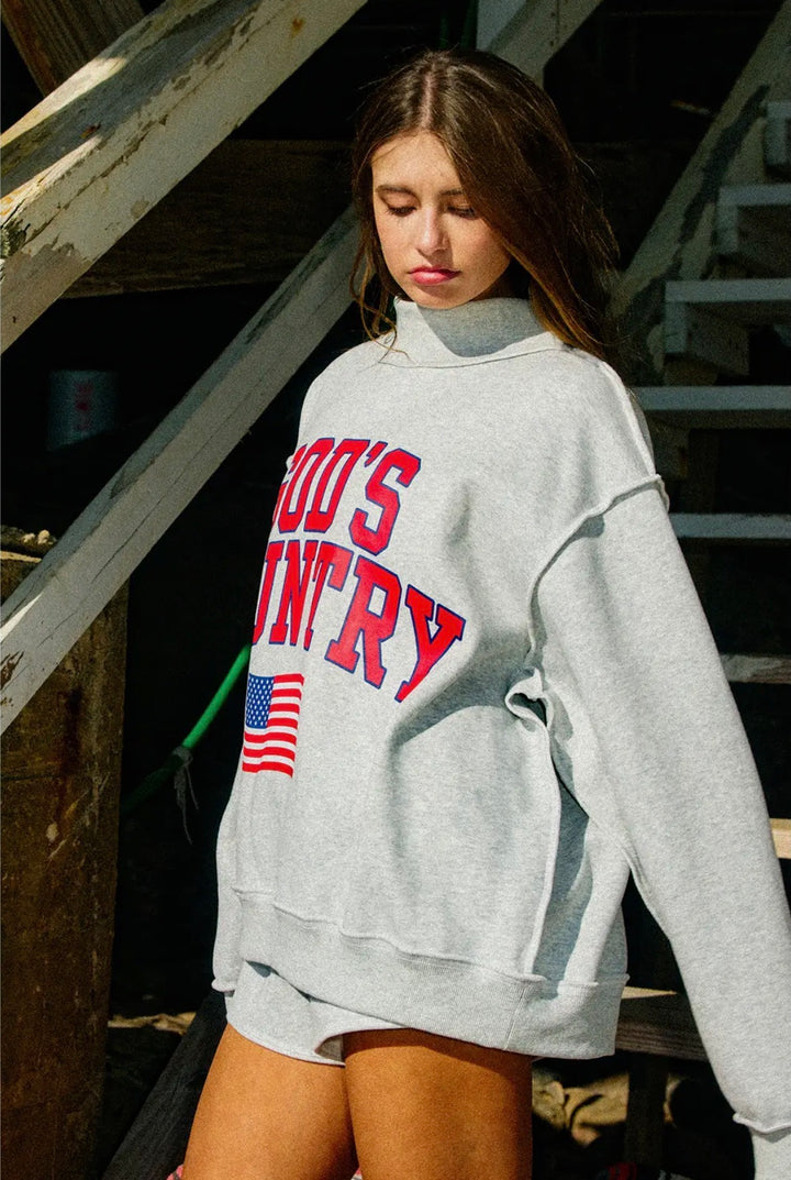 God’s Country/American Dream Reversible Sweatshirt-Heather Grey