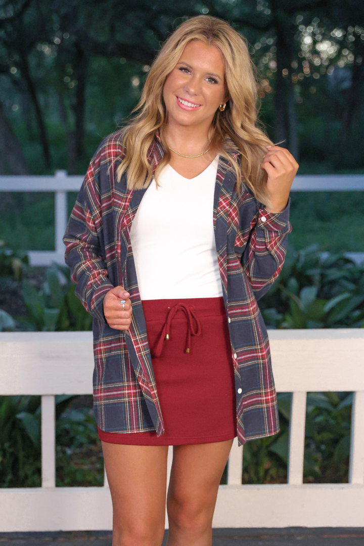 Lola Flannel Tunic Top- Navy