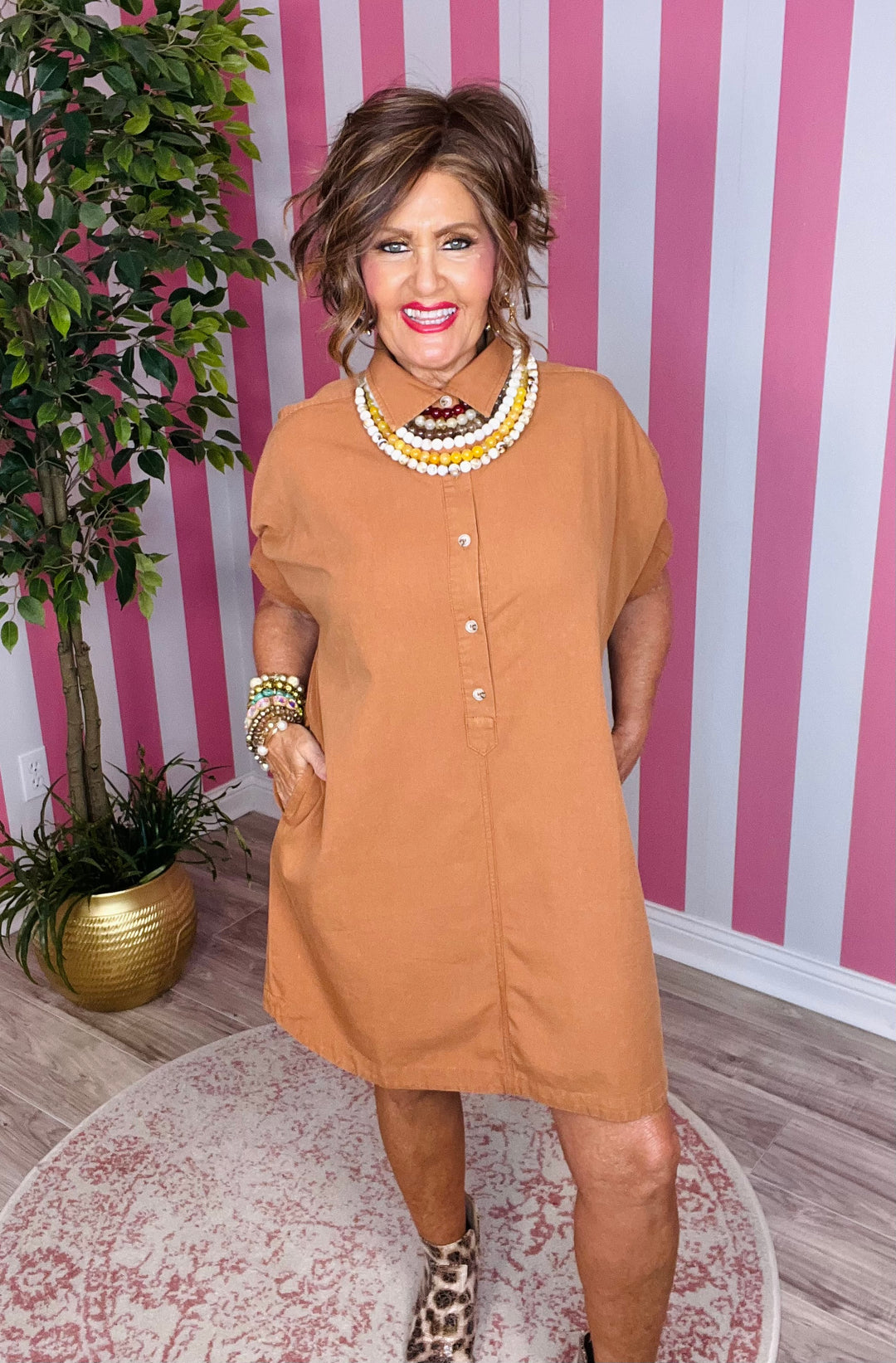 Mineral Wash Shirt Dress-Clay