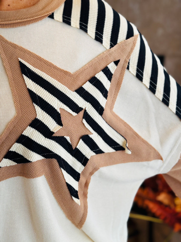 SALE: Star Patchwork Mixed Long Sleeve Top