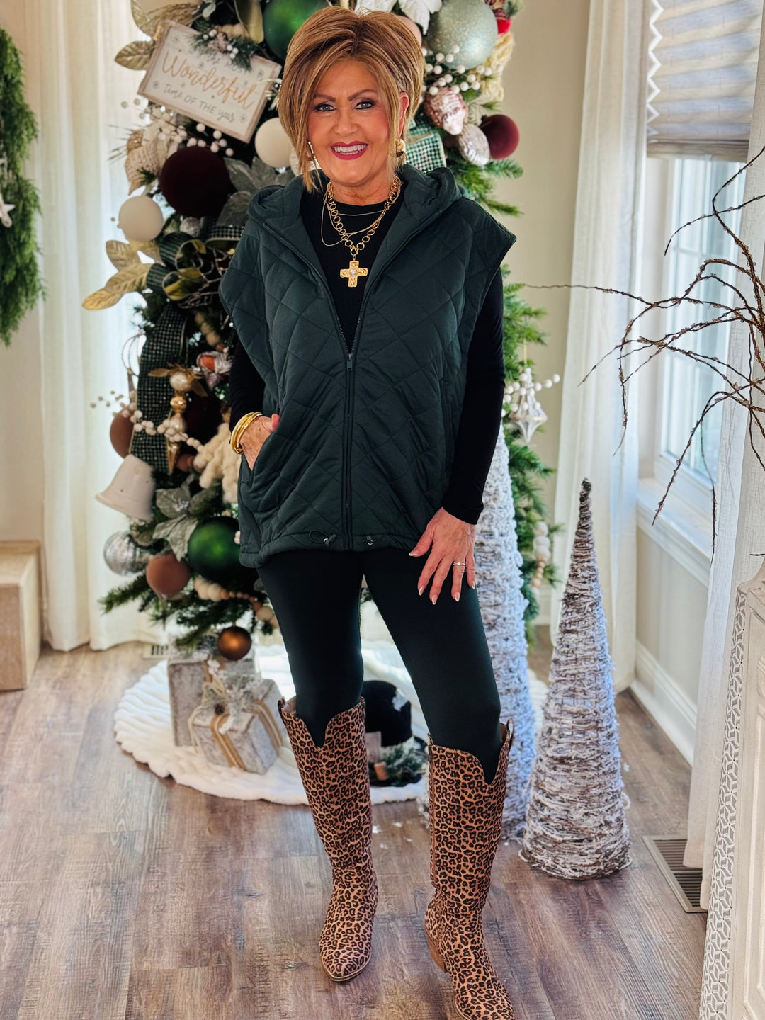 Regency Green Quilted Hoodie Vest