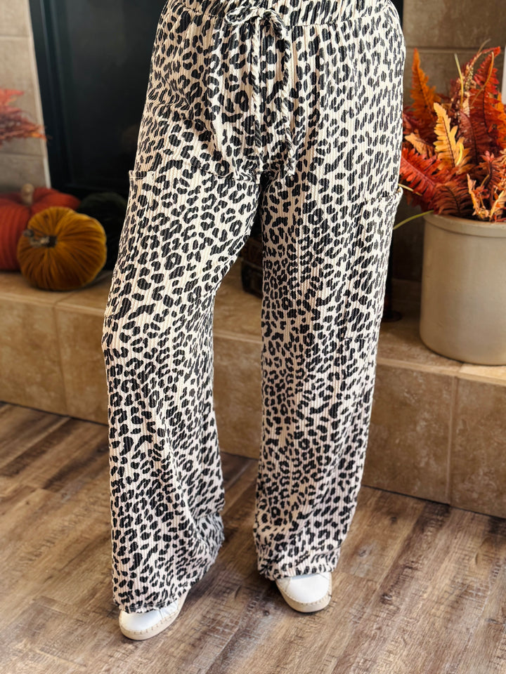 Grey Animal Print Casual Pants