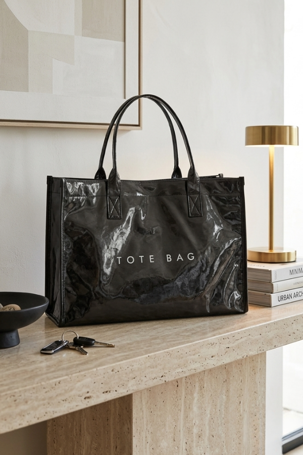Black Large Capacity Vinyl TOTE BAG