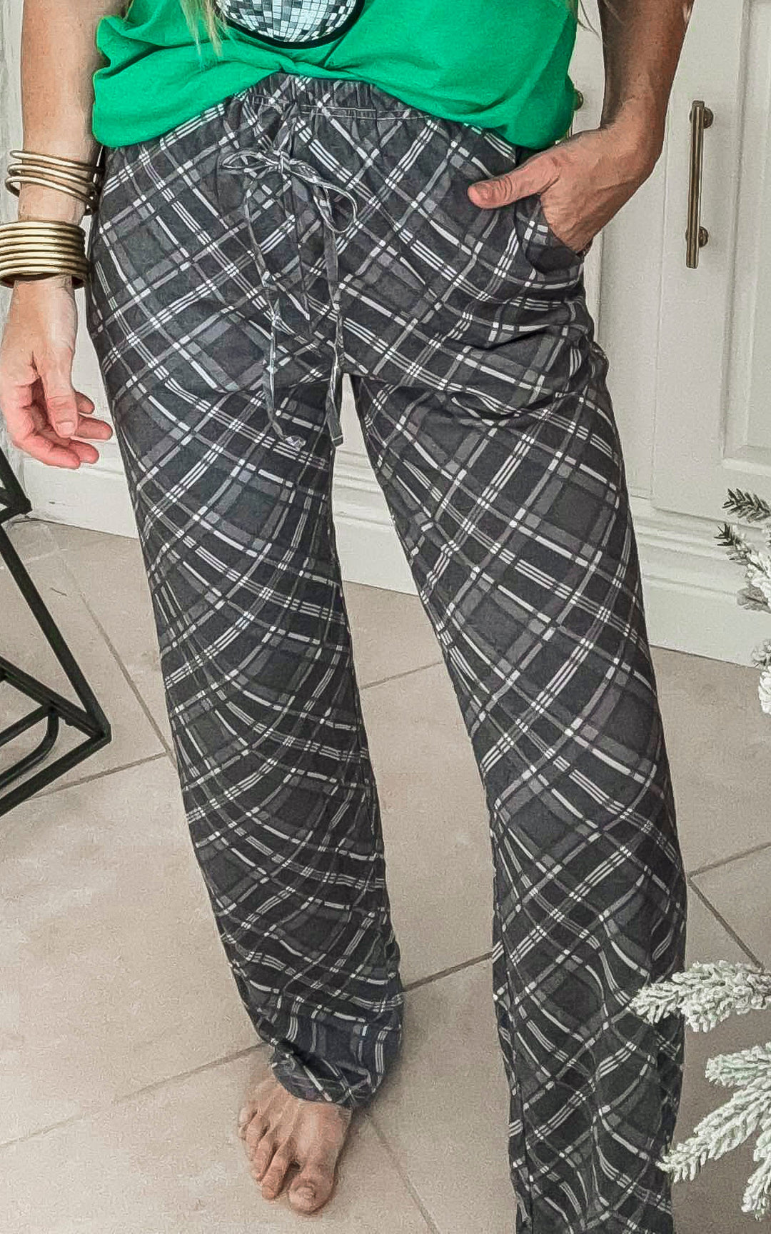 Black Plaid Pajama Pant Set by Salty Wave (TOP & BOTTOM)  *DEAL*