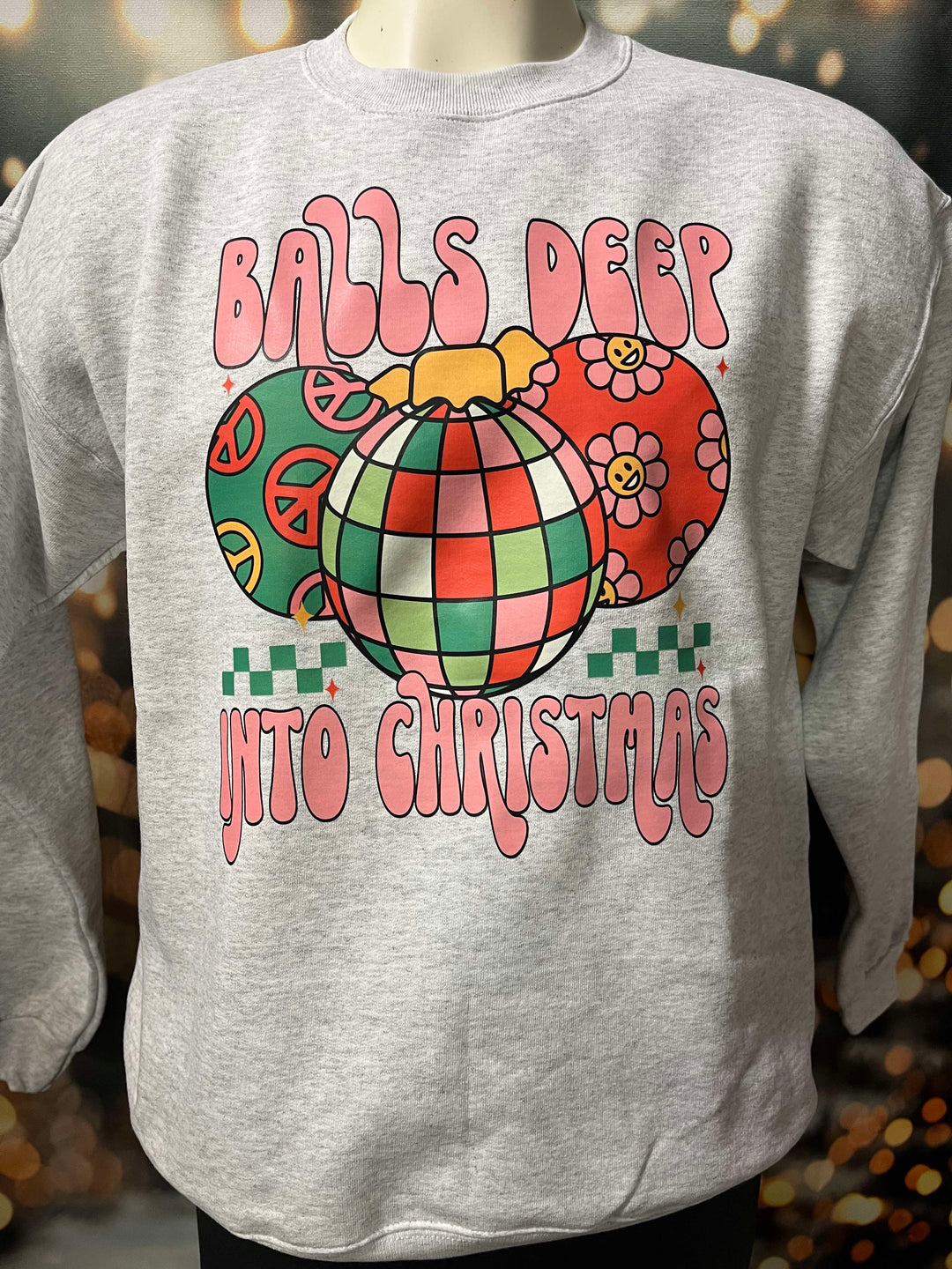 Balls Deep Holiday Heather Grey Graphic Crewneck Sweatshirt *DEAL*