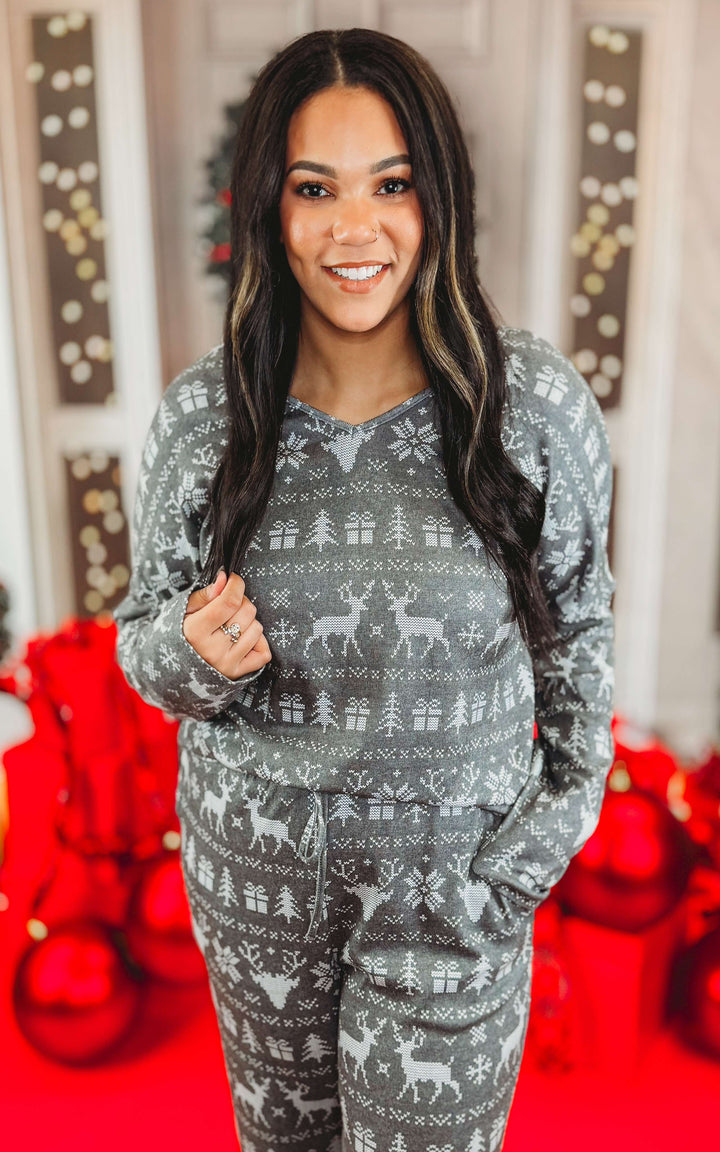 Black Reindeer Long Sleeve Pajama Pant Set by Salty Wave (TOP & BOTTOM)  *DEAL*