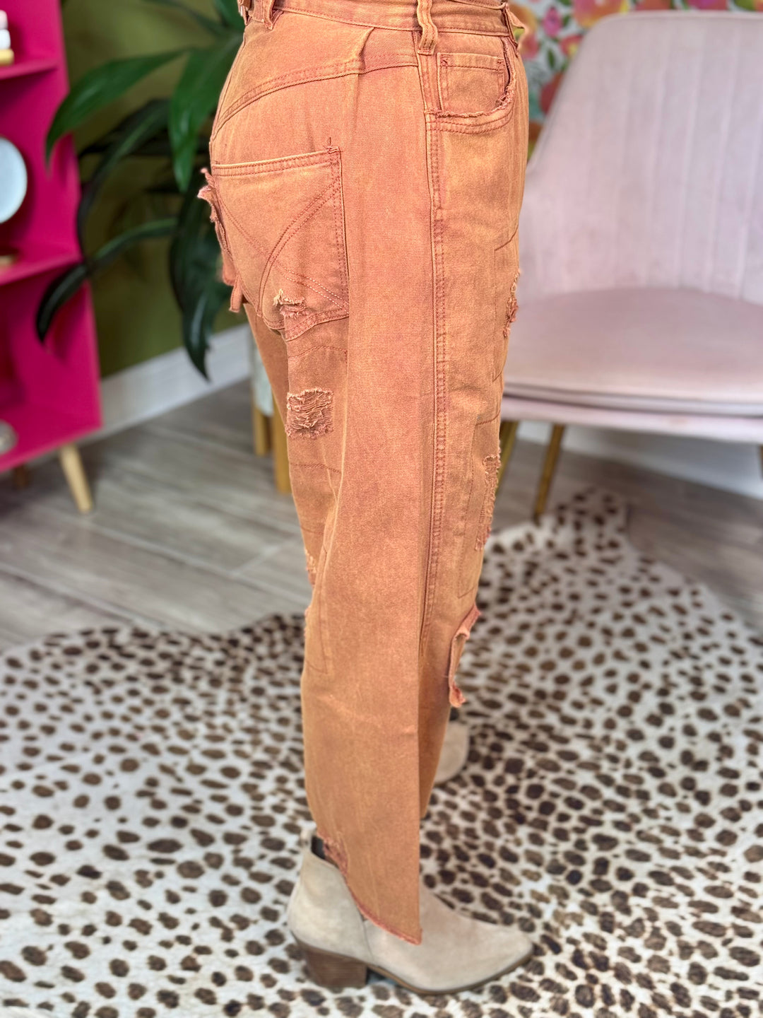 Dried Apricot High-Rise Boyfriend Pants