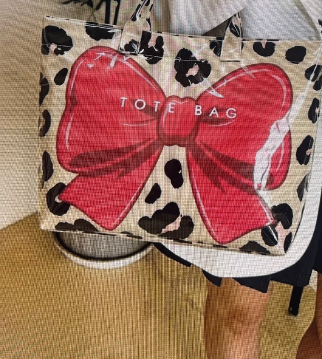 Leopard Bow Vinyl Tote-Black Bow or Pink Bow