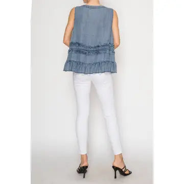 Chambray Tiered Ruffle Vest