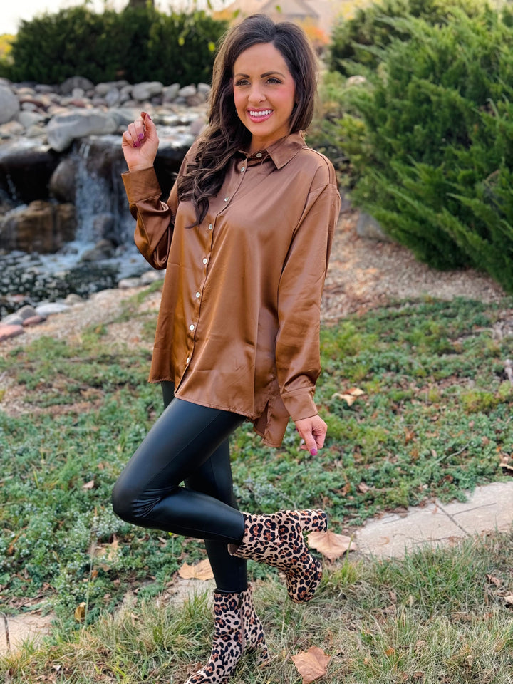 Satin Button Down Shirt - 3 Color Options