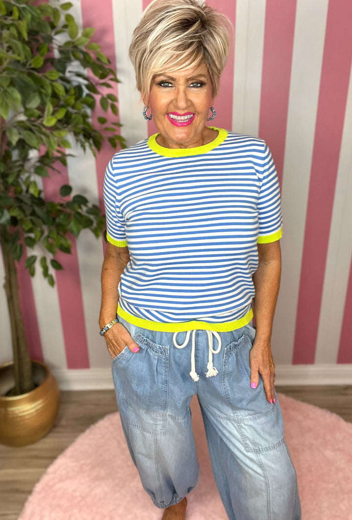 Striped Lightweight Sweater-Blue