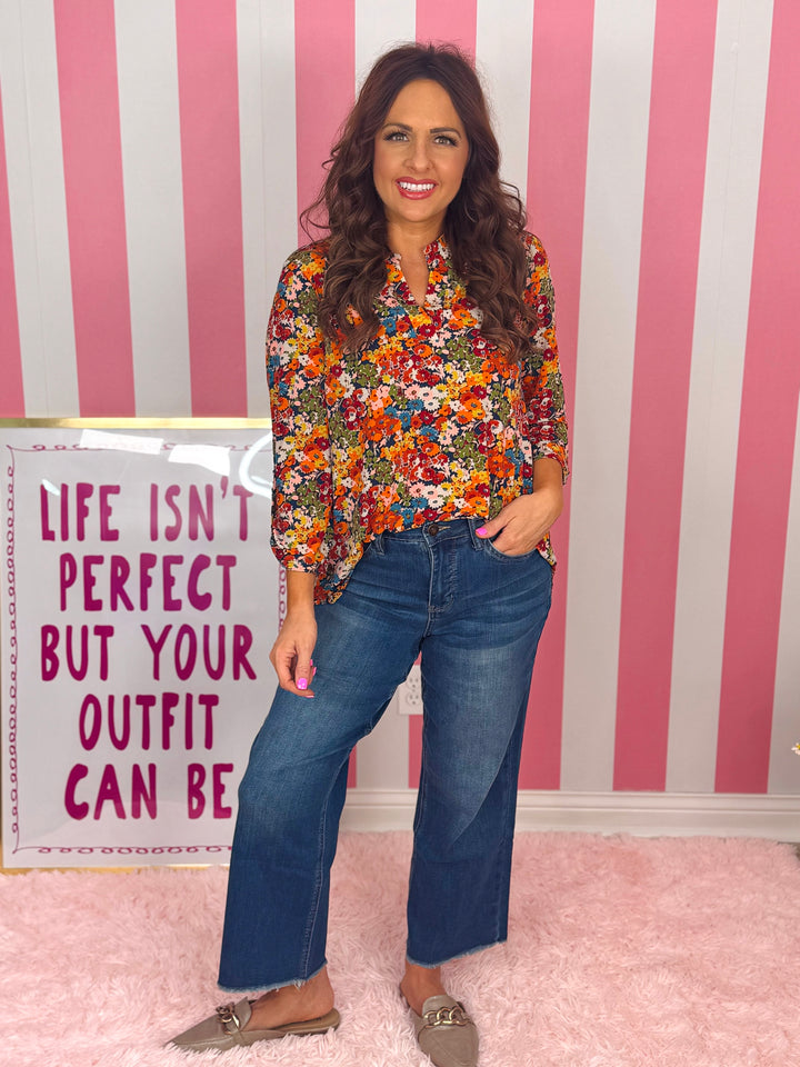 Navy Floral Print Blouse