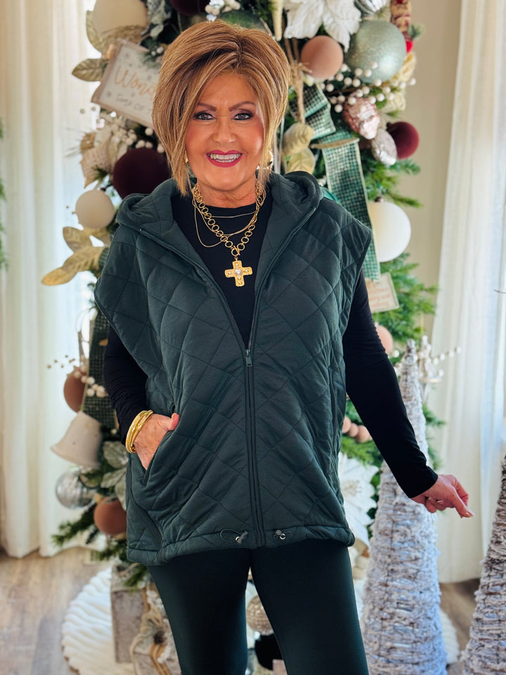 Regency Green Quilted Hoodie Vest