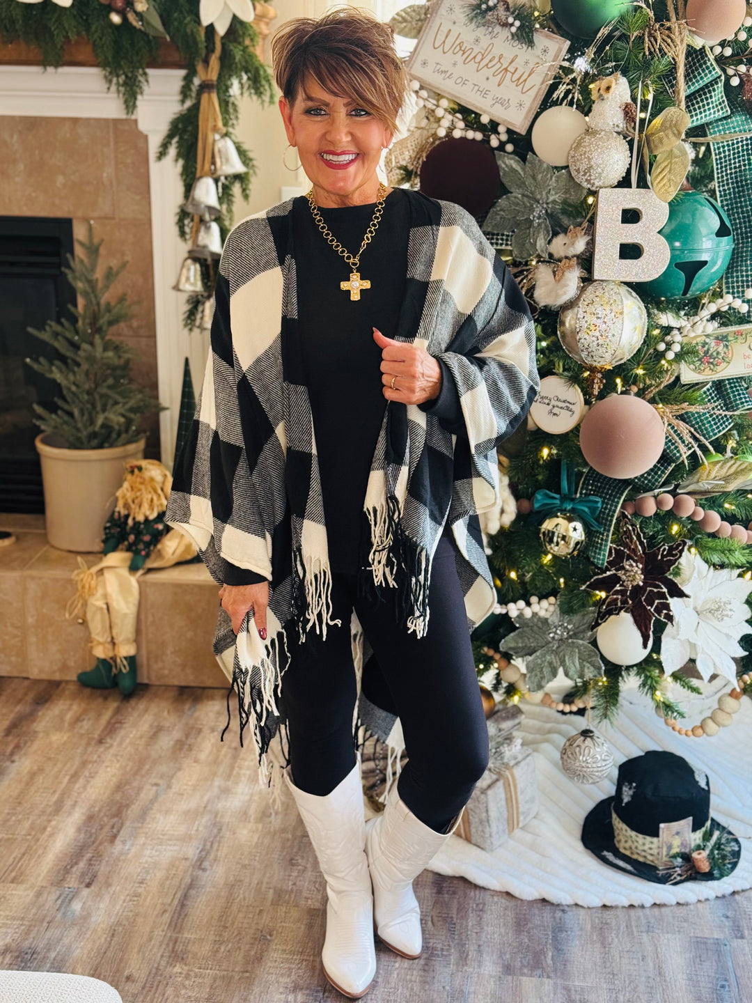 Buffalo Check Tassel Ruana - 2 Color Options