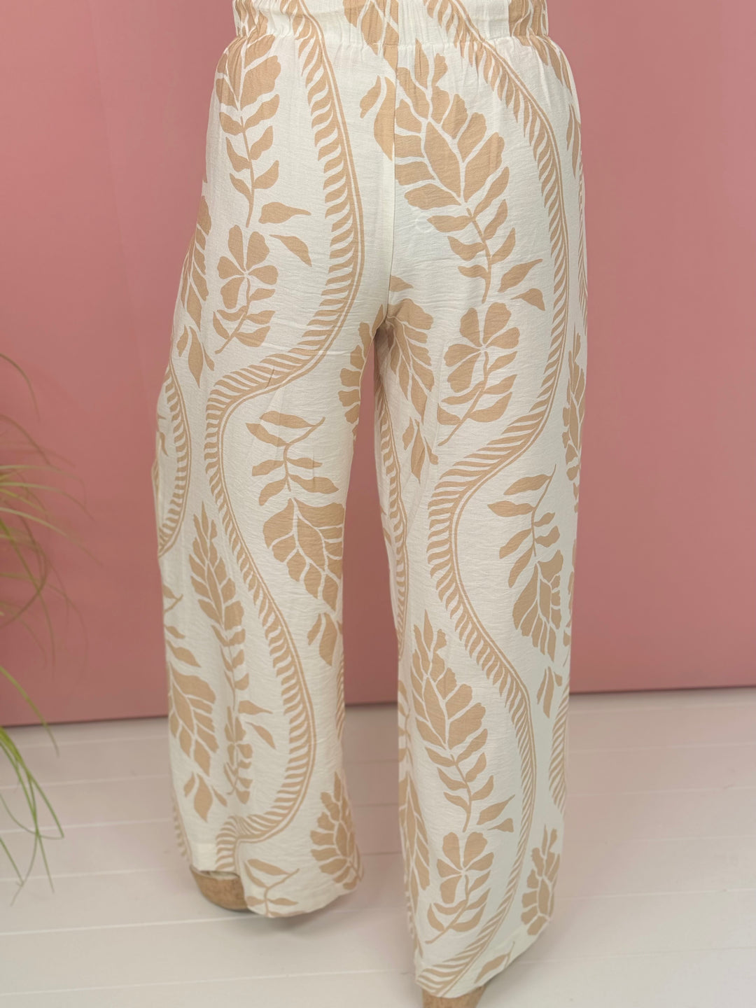 Ivory Drawstring Wide Leg Pants