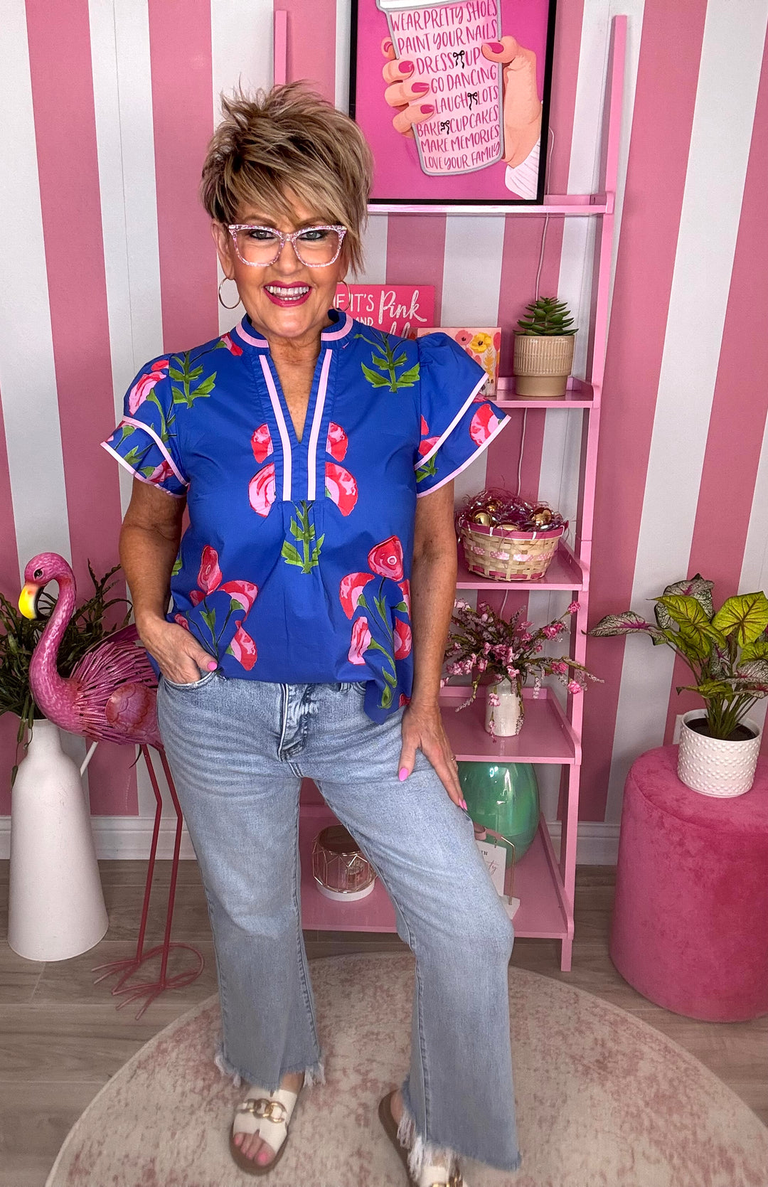 Blossom Meadow Print Top-Blue