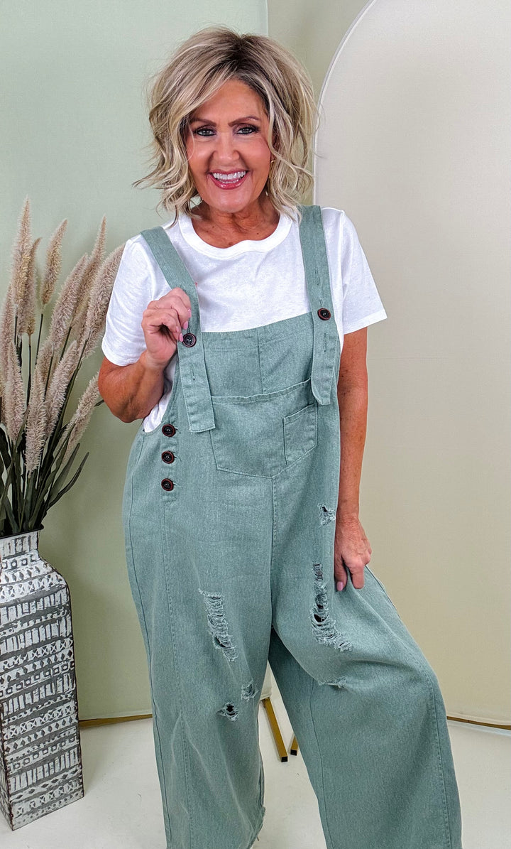 Sage Washed Twill Oversized Jumpsuit