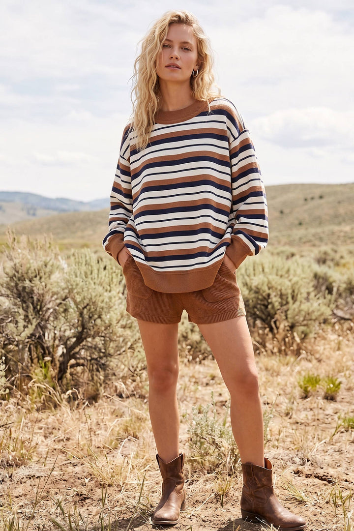 Oversized French Terry Striped Sweatshirt-September Delivery
