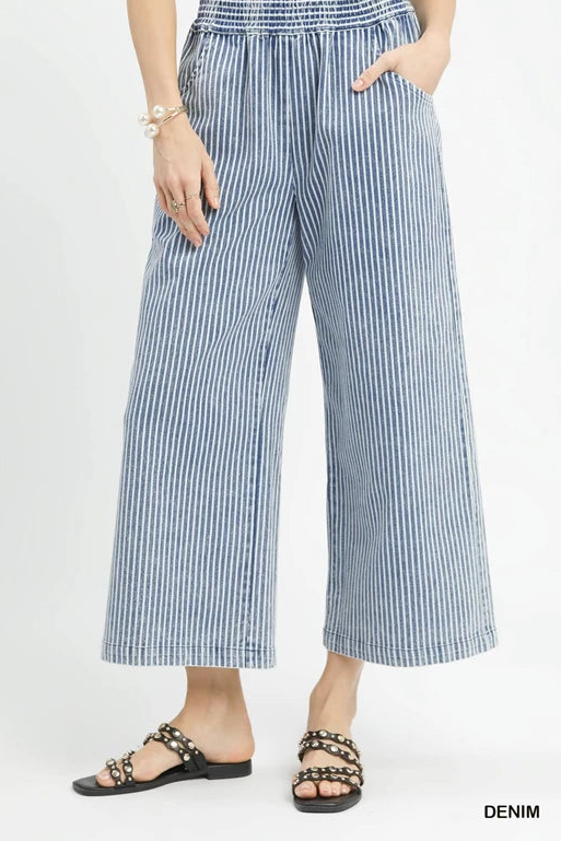 Stone Wash Stripe Wide Leg Pants
