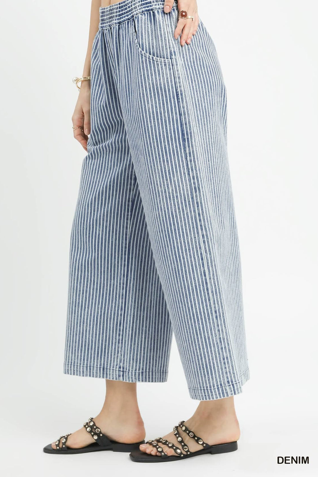 Stone Wash Stripe Wide Leg Pants