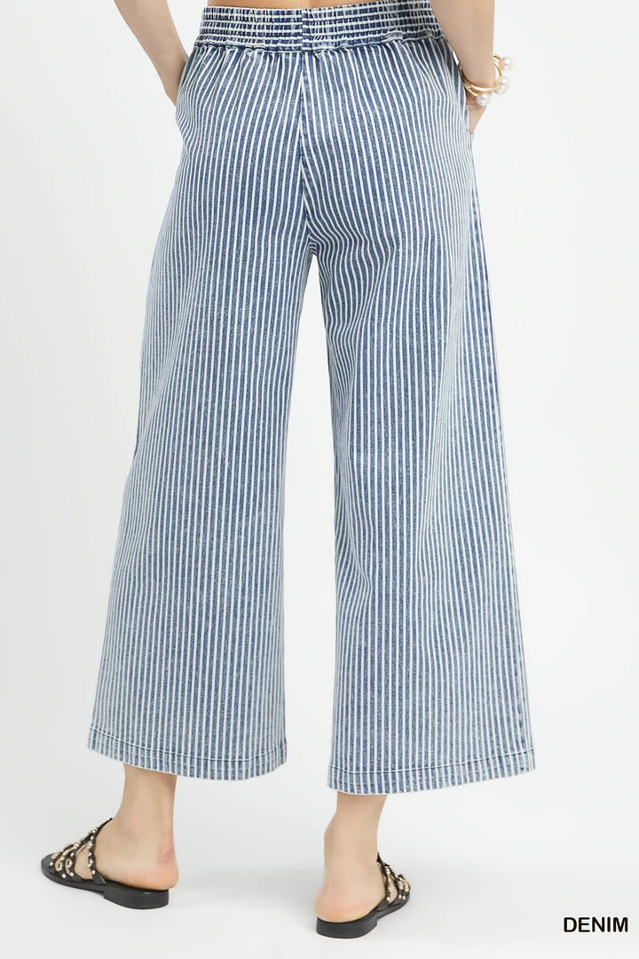 Stone Wash Stripe Wide Leg Pants