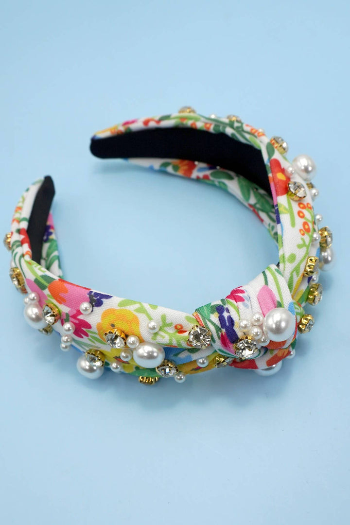 Floral Toile Pattern Pearl Hair Band Headband