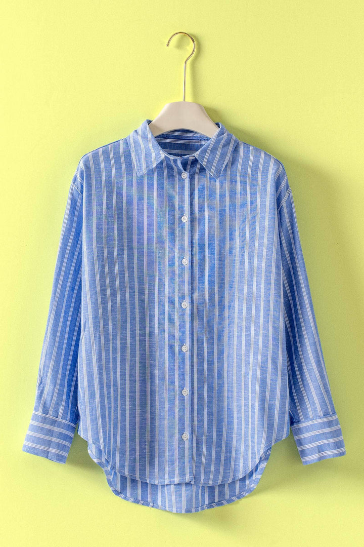 Striped Linen Blend Button Up Shirt-2 Color Options