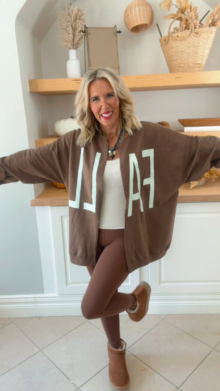 Mocha "Fall" Sweatshirt Cardigan