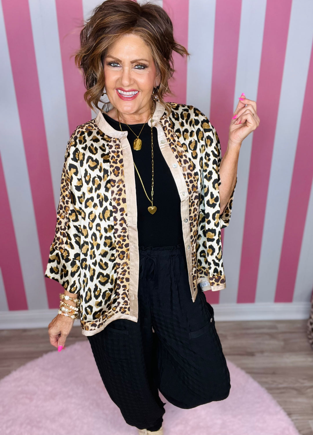 Mixed Leopard Print Button Down
