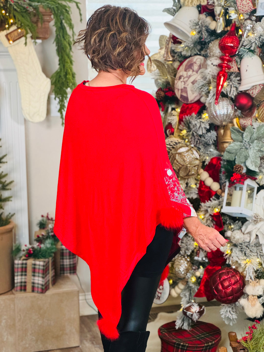 Red Bowling Pin Santa Poncho - ONE SIZE