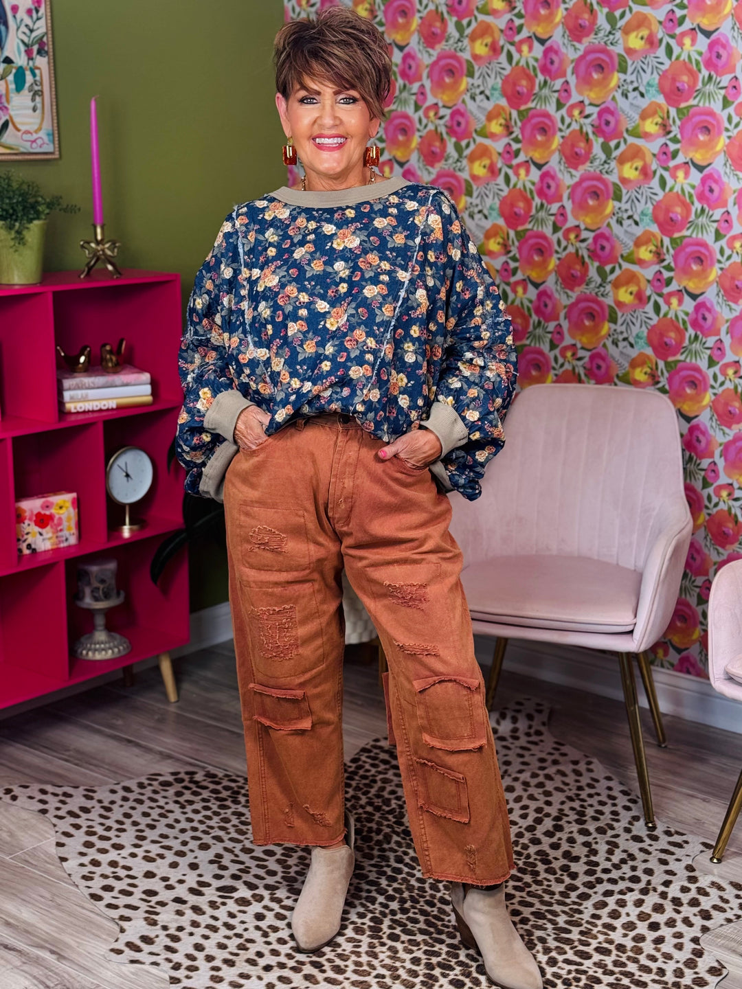 Dried Apricot High-Rise Boyfriend Pants