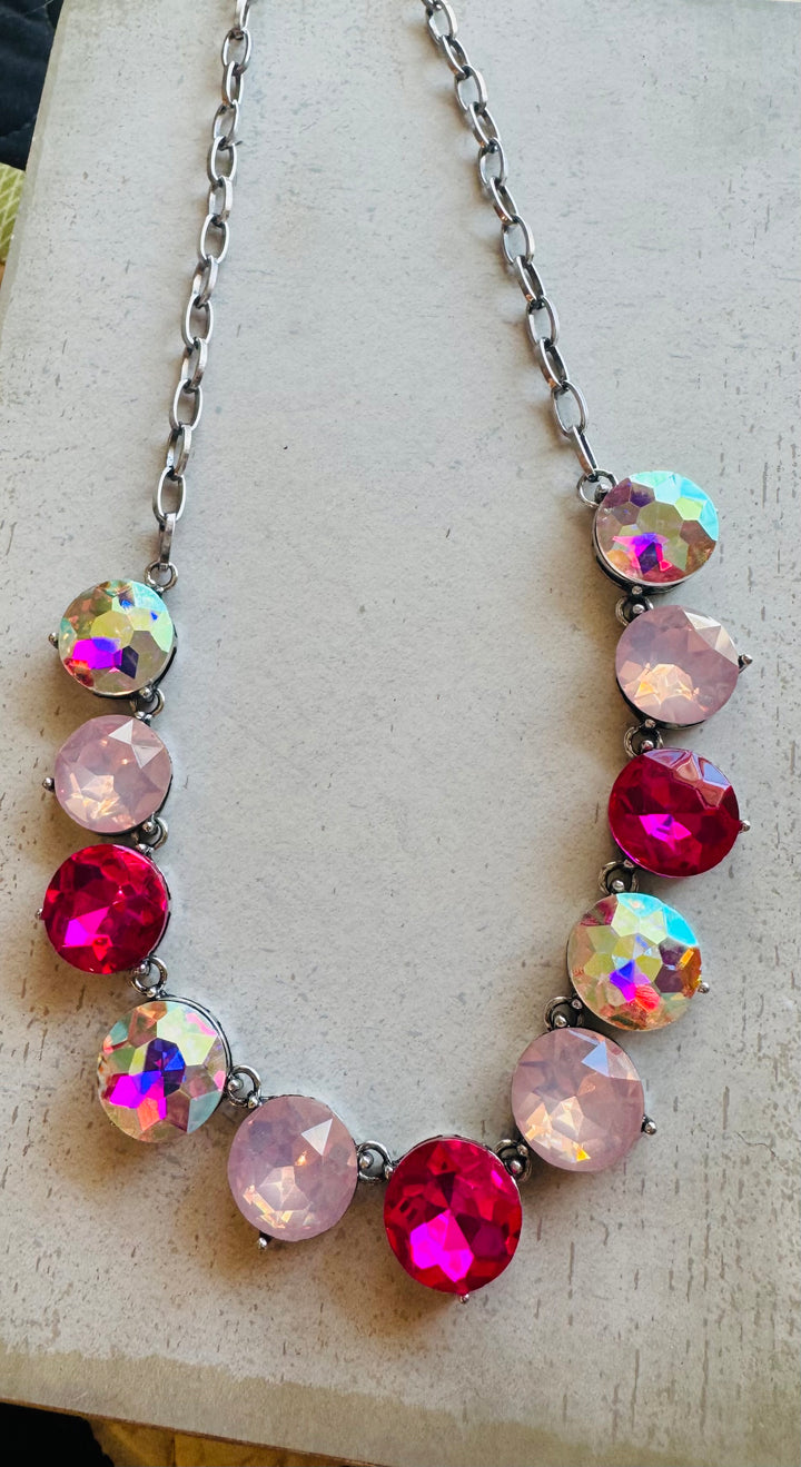 Multi Stone Necklace on Silver-3 Color Options