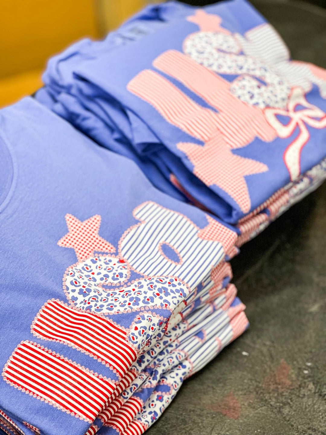 SALE: USA! USA! Patchwork Comfort Color Tee- Flo Blue