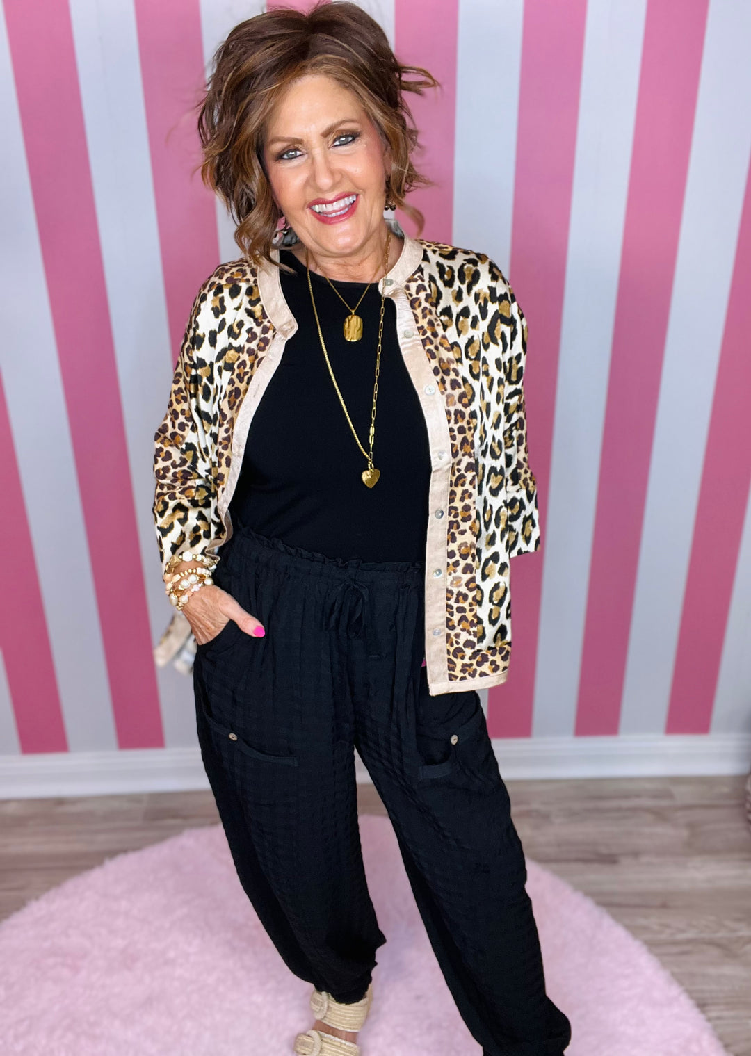 Mixed Leopard Print Button Down