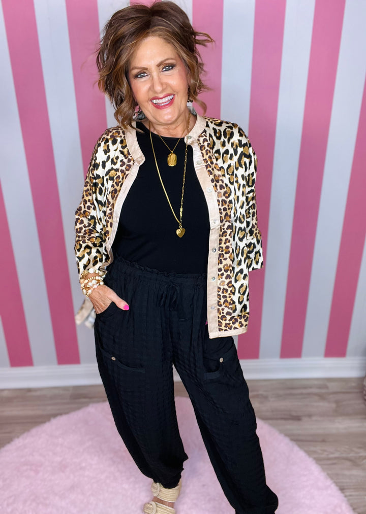 Mixed Leopard Print Button Down