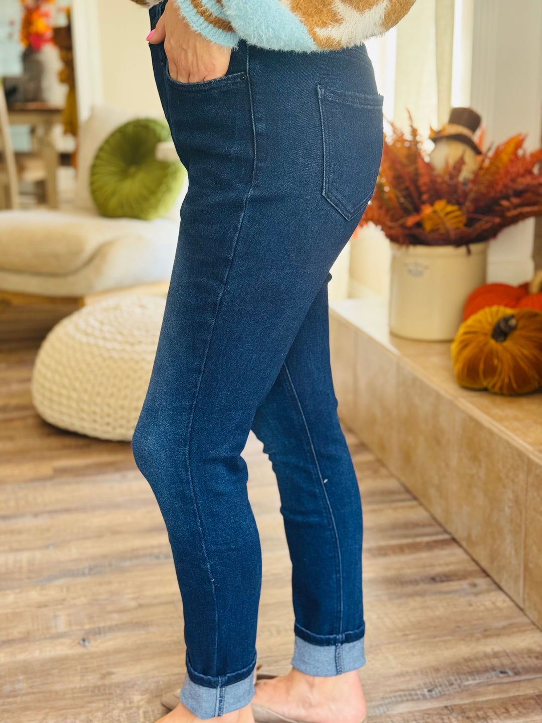 Dark Indigo High-Rise Distressed Skinny Jean