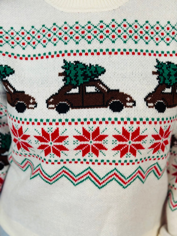 "Christmas Tree Car" Fair Isle Sweater