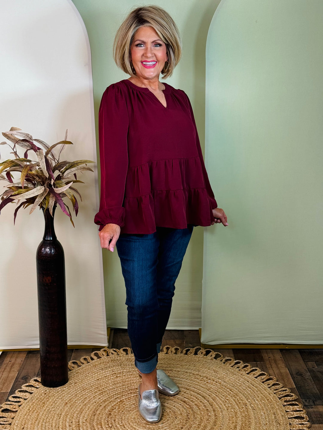 Tiered Woven Blouse w/ Balloon Sleeves - 3 Color Options - Final Sale