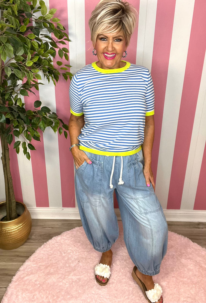 Striped Lightweight Sweater-Blue