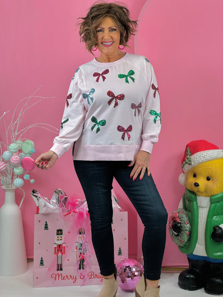 Pink Katie Bows Sweatshirt - Small Through Extended Sizes