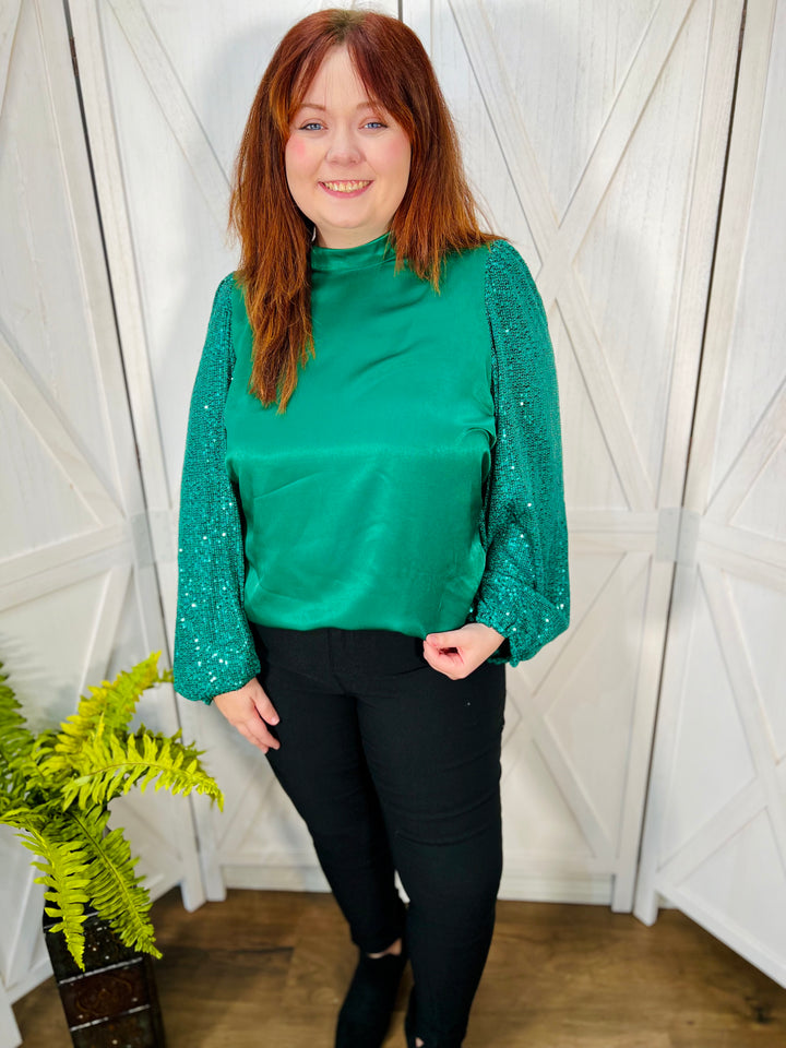 Green Melanie Sequin Top - Small Through Extended Sizes