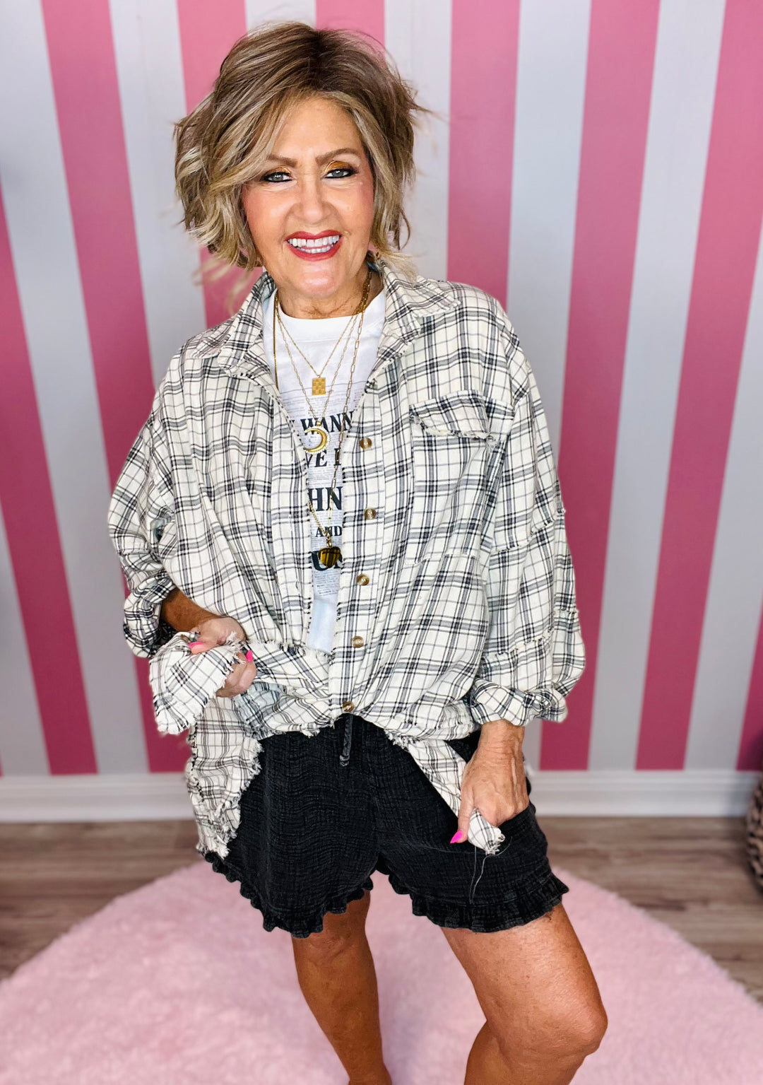 Mineral Wash Plaid Shirt-Natural