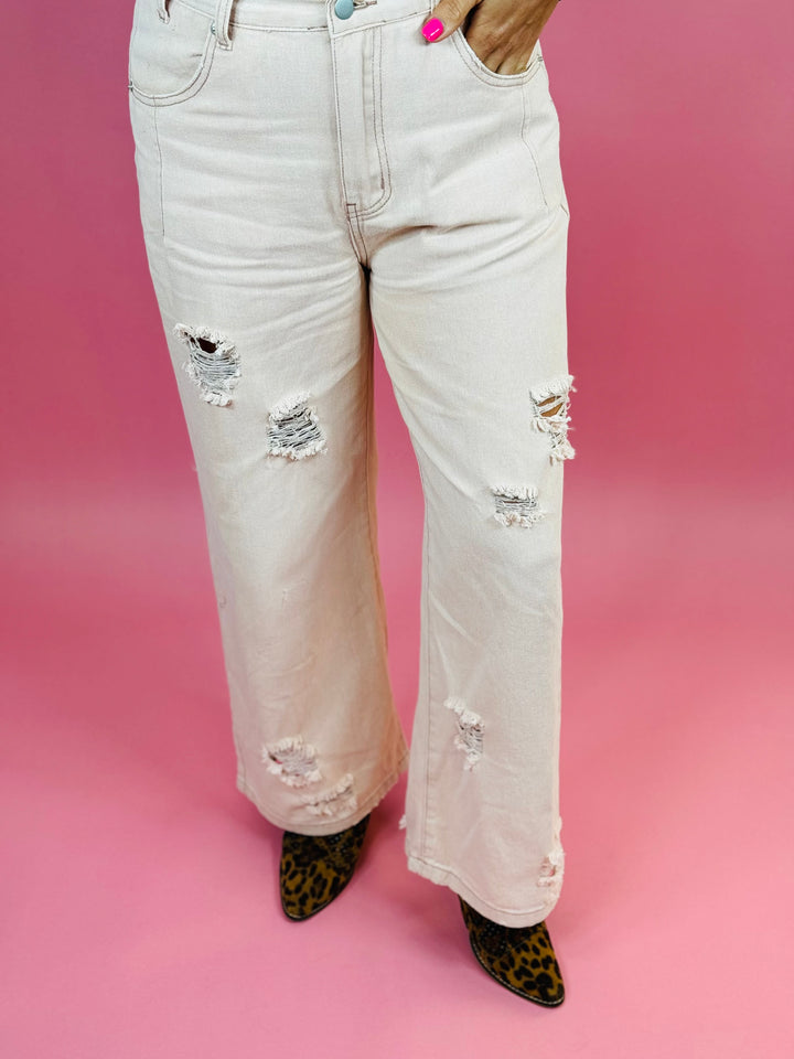 Distressed Twill Pants - 2 Color Options