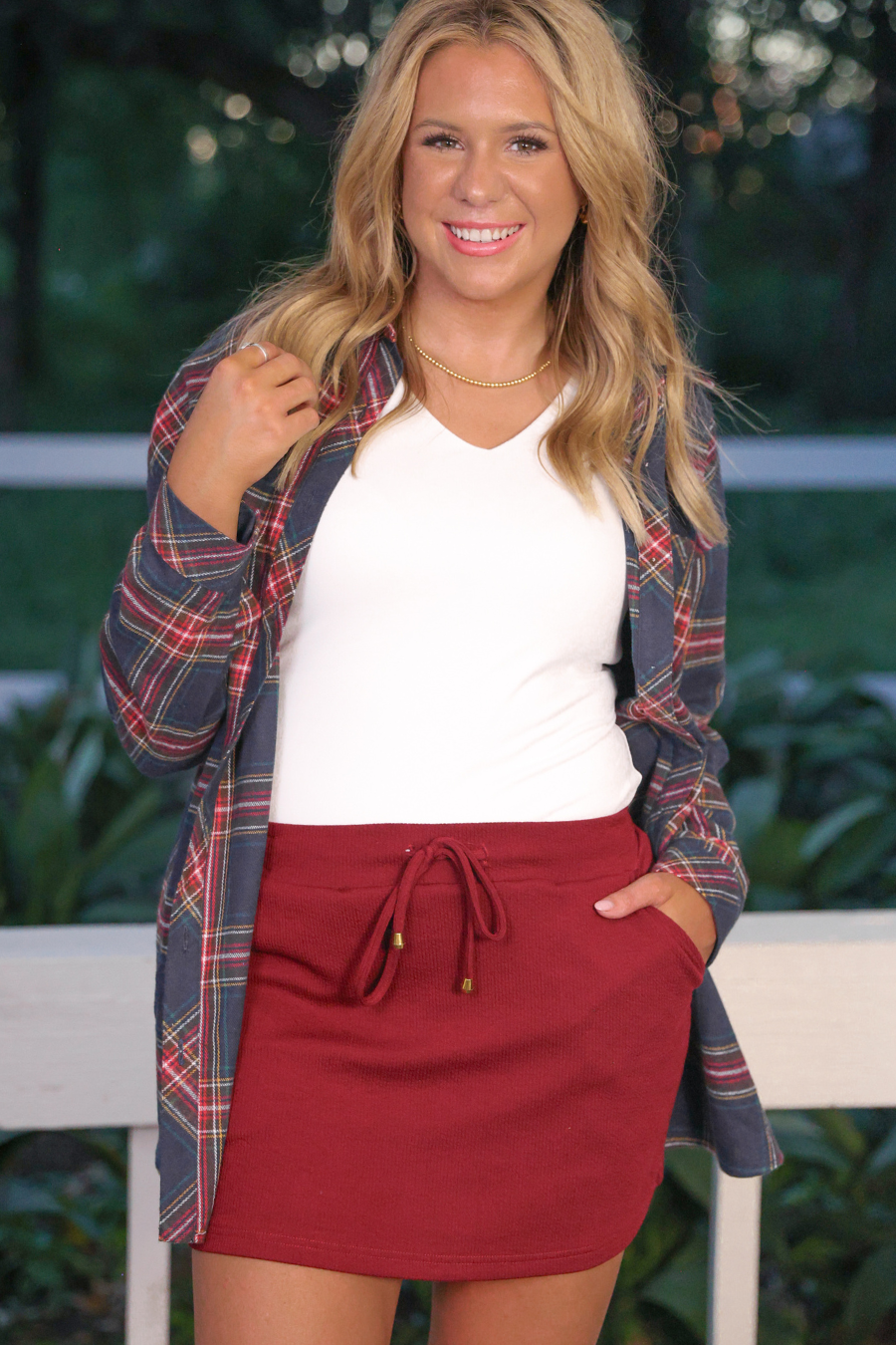 Well Loved Ribbed Skort, Burgundy