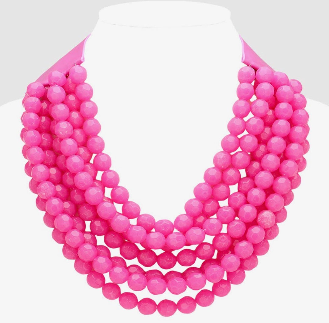 Multistrand Beaded Necklace w/ Magnetic closure-Bubblegum Pink