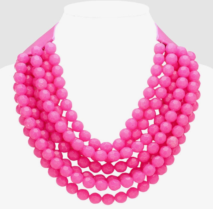 Multistrand Beaded Necklace w/ Magnetic closure-Bubblegum Pink