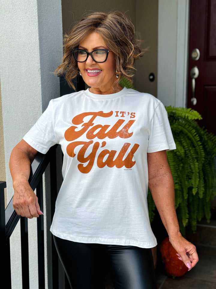 White “It's Fall Y'all” Graphic Tee - Small Through Extended Sizes - Final Sale